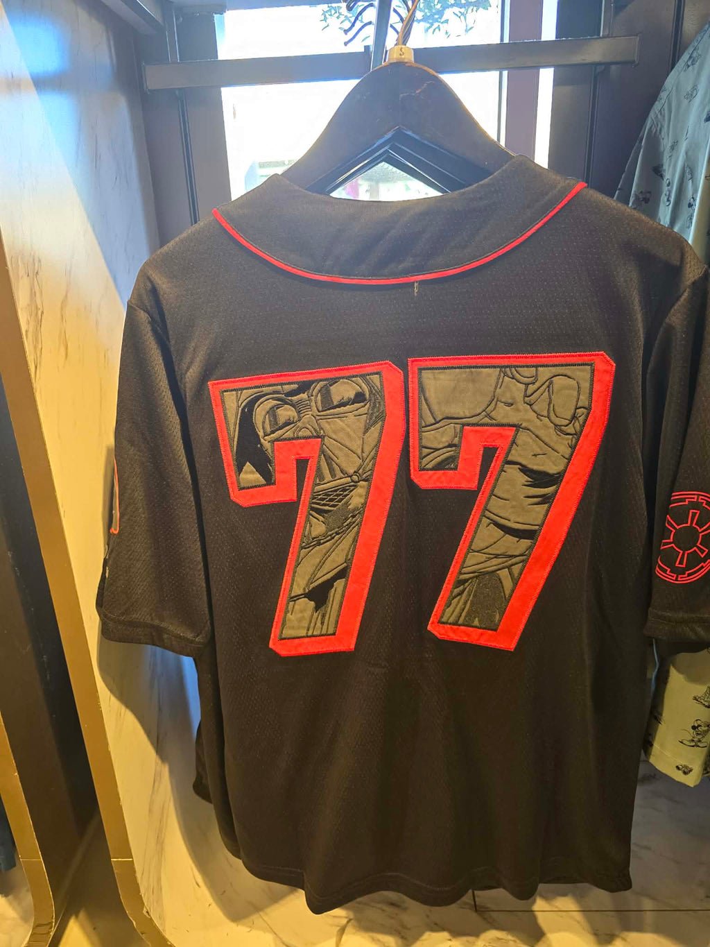 Disney Parks Star Wars Darth Vader Baseball Jersey Featuring Red and Gray Lettering
