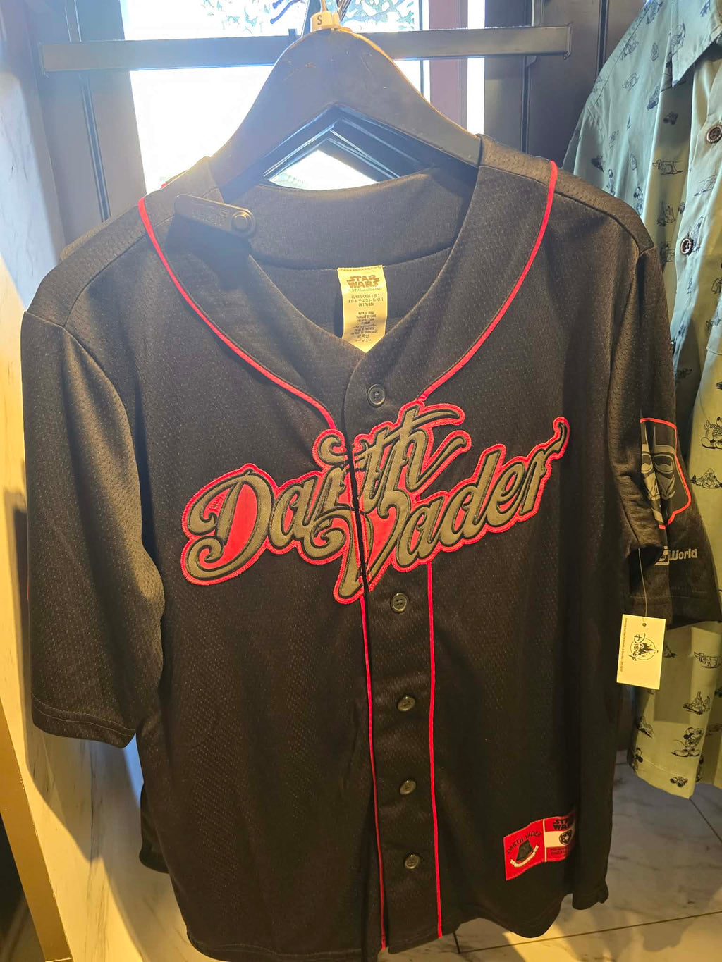 Disney Parks Star Wars Darth Vader Baseball Jersey Featuring Red and Gray Lettering