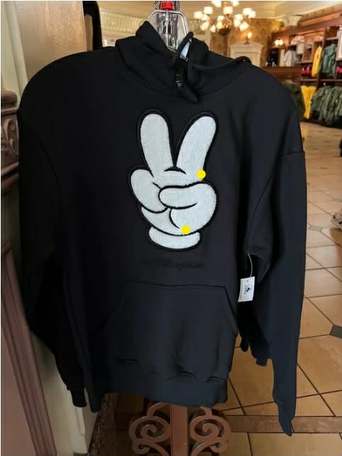 Black Mickey Mouse Peace Sign Walt Disney World Pull Over Adult Hoodie