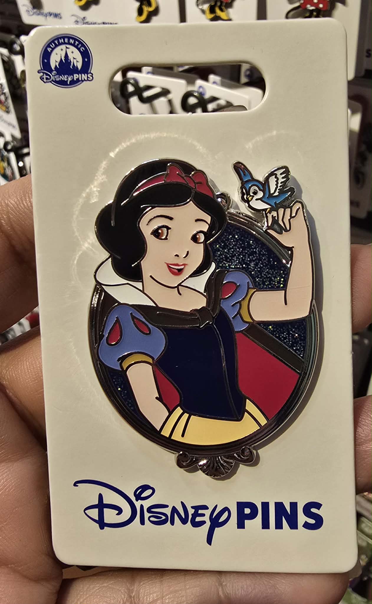 Snow White and Blue Bird Pin - Glitter Portrait